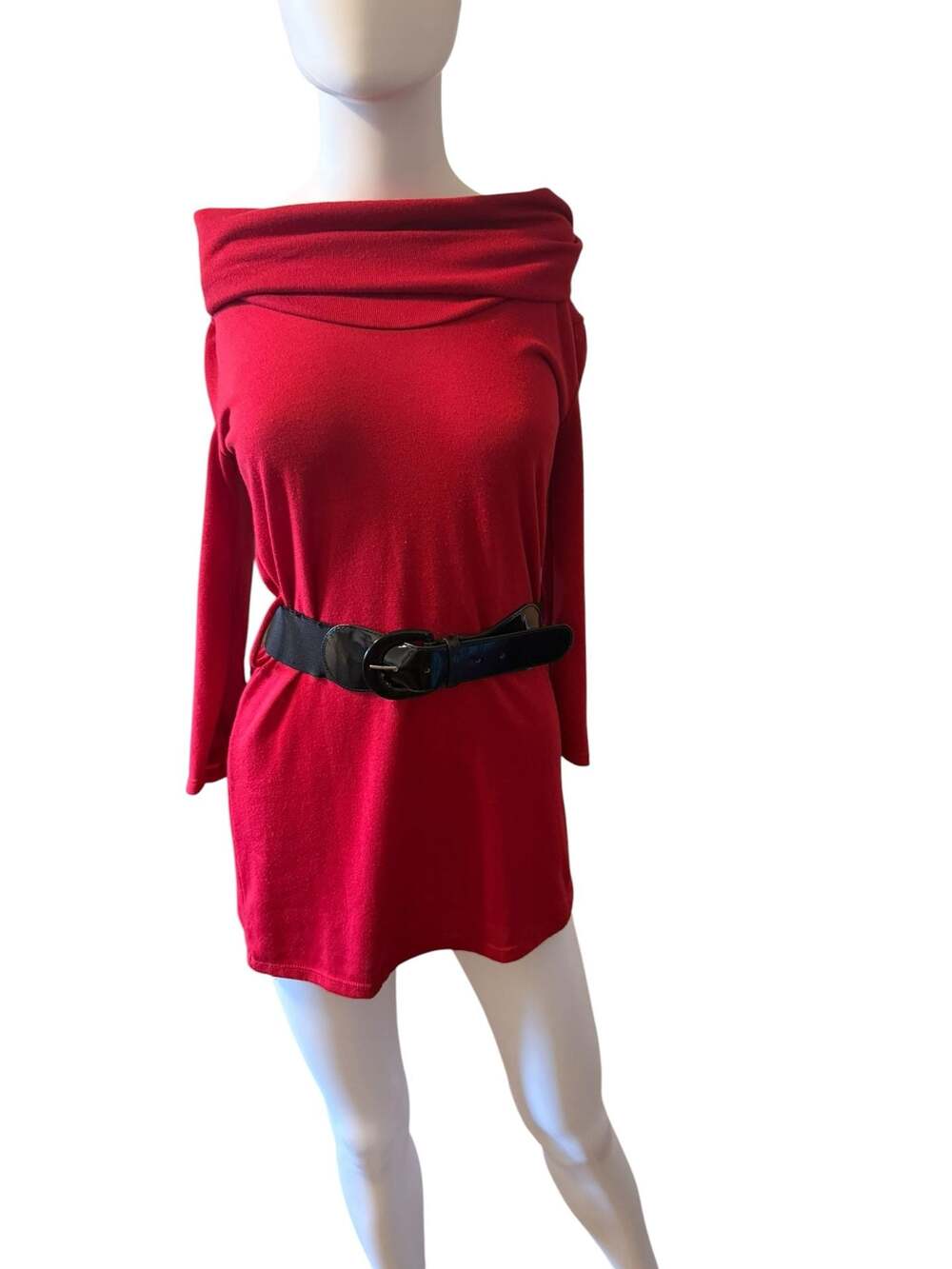 rue21 Red Cowl Neck Long Sleeve Sweater Dress with Black Belt